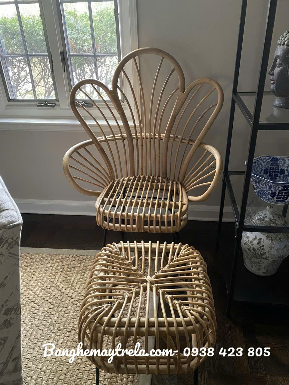 Ghế mây đọc sách chân sắt